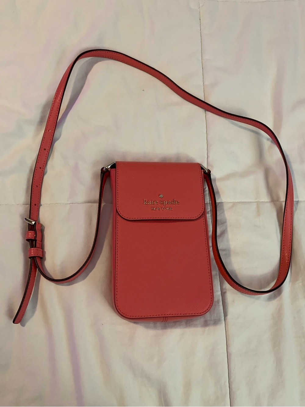 Cute Like New Kate Spade Coral Pink Leather Crossbody Phone Bag